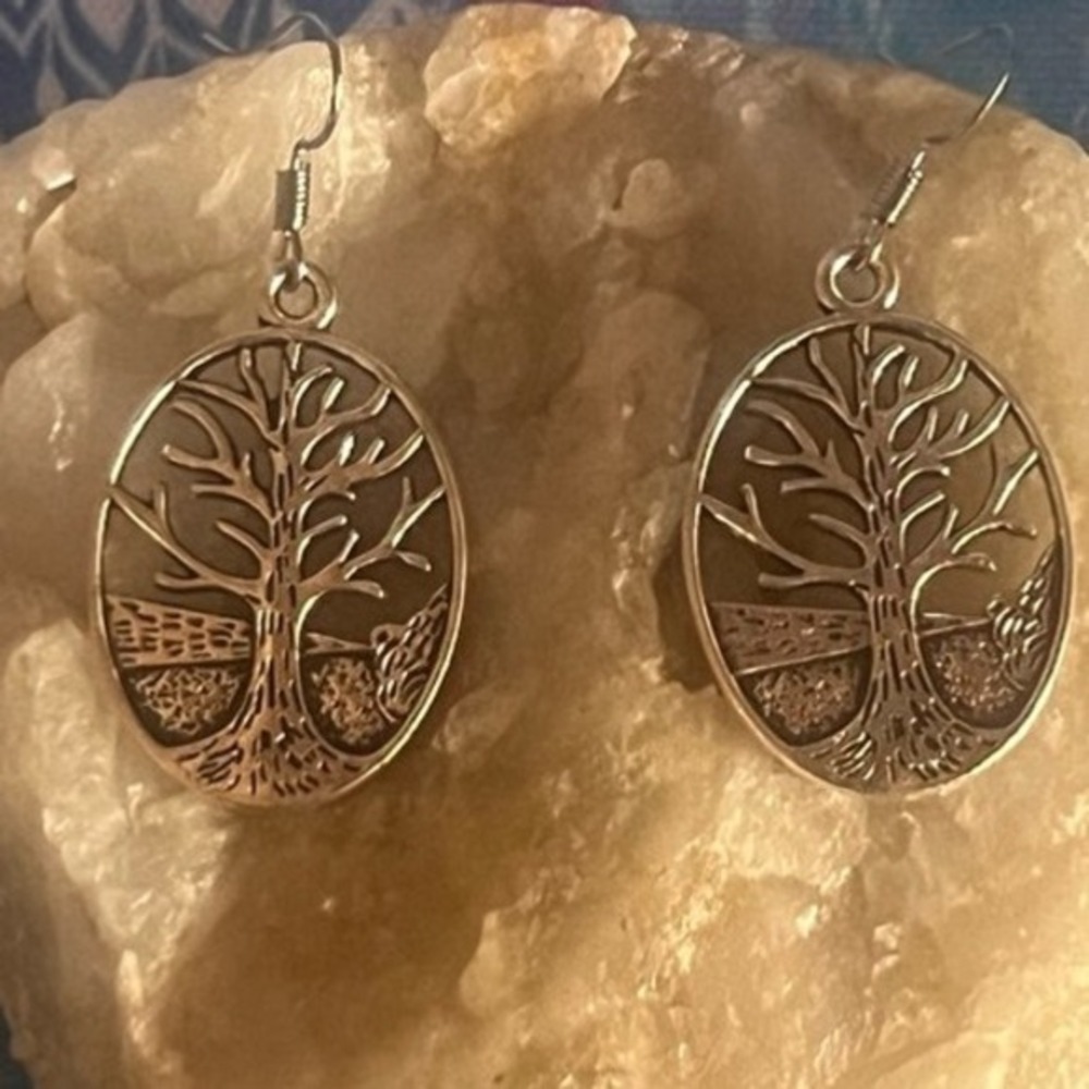 New -Tree of Life Sterling Silver Dangle Earrings Nature Inspired Boho Jewelry - Picture 3 of 10